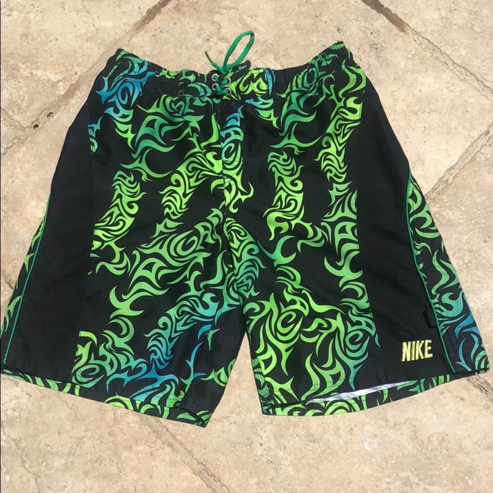 Nike Green Flames Swim Trunks with Liner